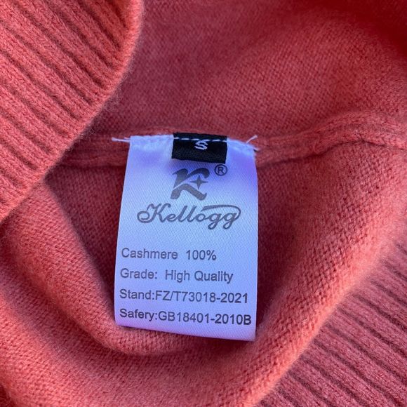 KELLOGG Women's 100% Cashmere Sweater S Coral Red Long Sleeve Crew Neck Pullover - Picture 5 of 6